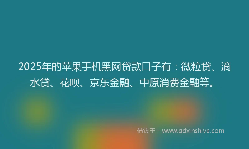 2025年的苹果手机黑网贷款口子有：微粒贷、滴水贷、花呗、京东金融、中原消费金融等。