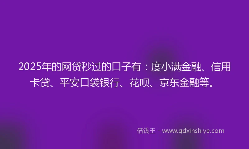 2025年的网贷秒过的口子有：度小满金融、信用卡贷、平安口袋银行、花呗、京东金融等。