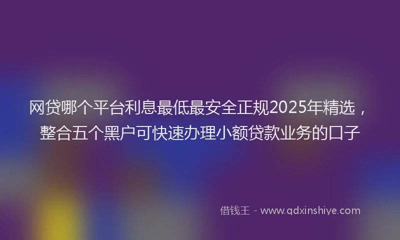 网贷哪个平台利息最低最安全正规2025年精选，整合五个黑户可快速办理小额贷款业务的口子