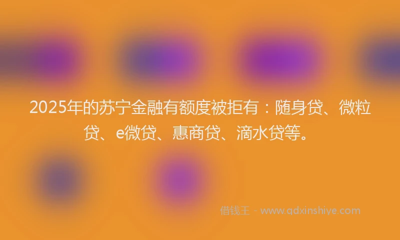 2025年的苏宁金融有额度被拒有：随身贷、微粒贷、e微贷、惠商贷、滴水贷等。