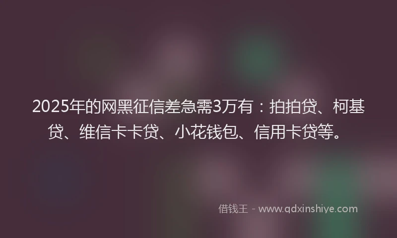 2025年的网黑征信差急需3万有：拍拍贷、柯基贷、维信卡卡贷、小花钱包、信用卡贷等。