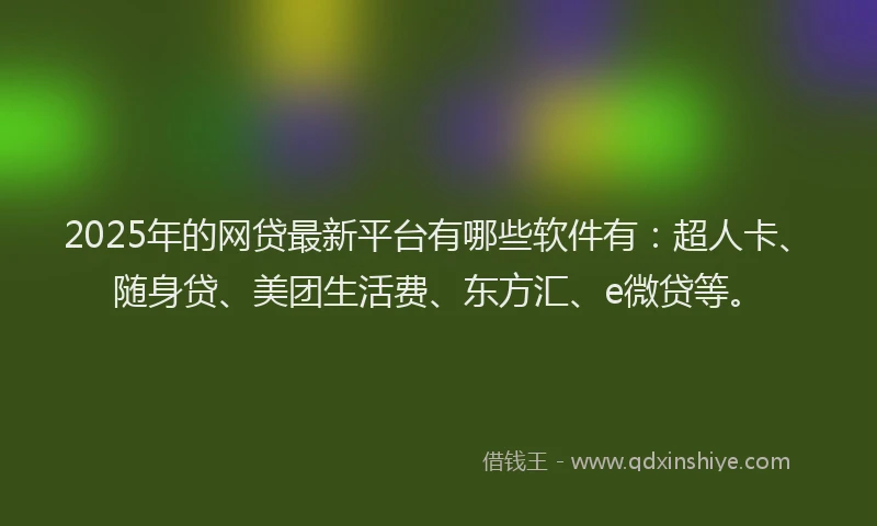 2025年的网贷最新平台有哪些软件有：超人卡、随身贷、美团生活费、东方汇、e微贷等。