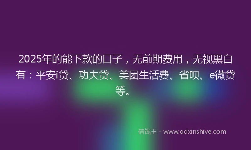 2025年的能下款的口子，无前期费用，无视黑白有：平安i贷、功夫贷、美团生活费、省呗、e微贷等。
