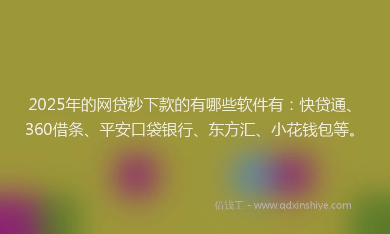 2025年的网贷秒下款的有哪些软件有：快贷通、360借条、平安口袋银行、东方汇、小花钱包等。