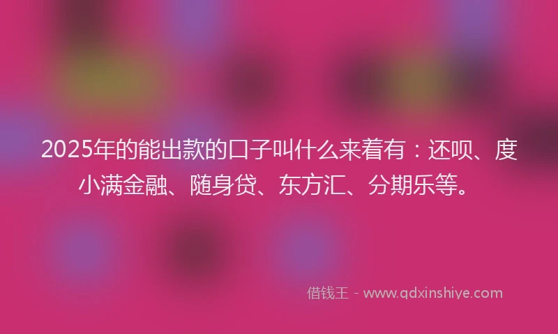 2025年的能出款的口子叫什么来着有：还呗、度小满金融、随身贷、东方汇、分期乐等。