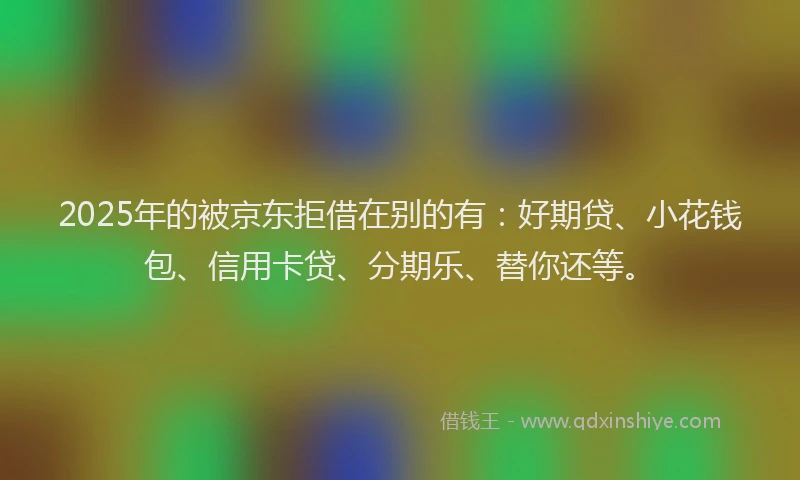 2025年的被京东拒借在别的有：好期贷、小花钱包、信用卡贷、分期乐、替你还等。