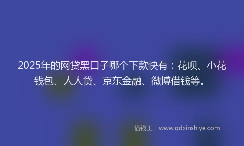 2025年的网贷黑口子哪个下款快有：花呗、小花钱包、人人贷、京东金融、微博借钱等。