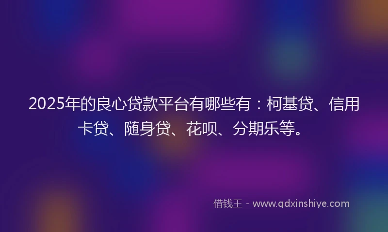 2025年的良心贷款平台有哪些有：柯基贷、信用卡贷、随身贷、花呗、分期乐等。