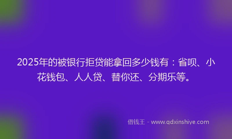 2025年的被银行拒贷能拿回多少钱有：省呗、小花钱包、人人贷、替你还、分期乐等。