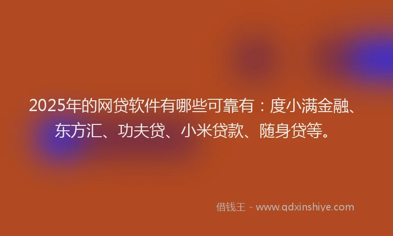 2025年的网贷软件有哪些可靠有：度小满金融、东方汇、功夫贷、小米贷款、随身贷等。