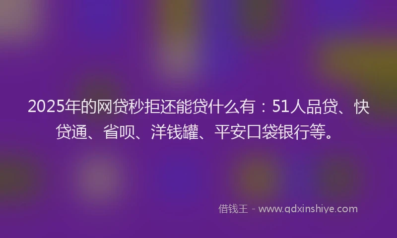 2025年的网贷秒拒还能贷什么有：51人品贷、快贷通、省呗、洋钱罐、平安口袋银行等。