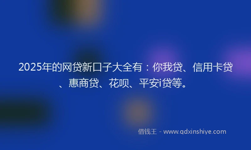 2025年的网贷新口子大全有：你我贷、信用卡贷、惠商贷、花呗、平安i贷等。