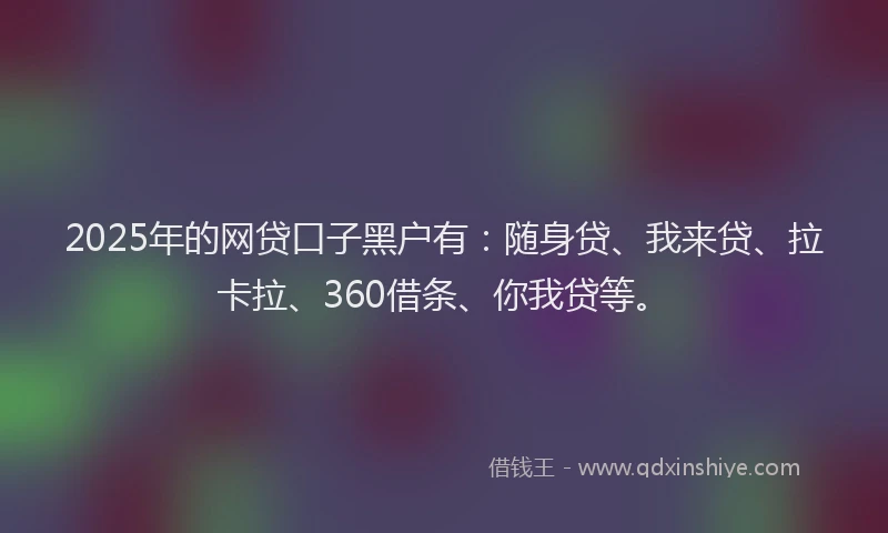 2025年的网贷口子黑户有：随身贷、我来贷、拉卡拉、360借条、你我贷等。