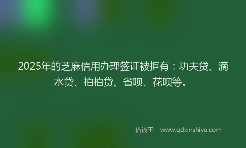 2025年的芝麻信用办理签证被拒有：功夫贷、滴水贷、拍拍贷、省呗、花呗等。