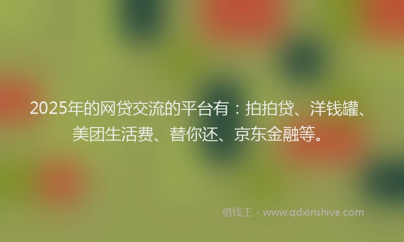 2025年的网贷交流的平台有：拍拍贷、洋钱罐、美团生活费、替你还、京东金融等。