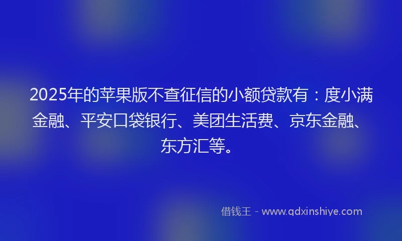 2025年的苹果版不查征信的小额贷款有：度小满金融、平安口袋银行、美团生活费、京东金融、东方汇等。
