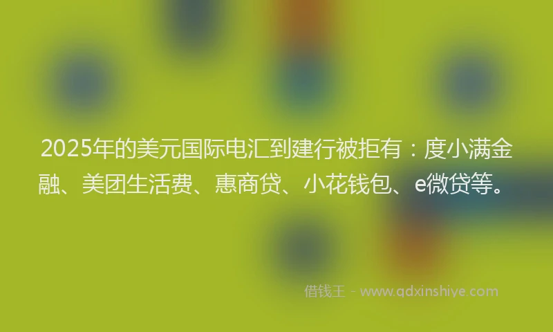 2025年的美元国际电汇到建行被拒有：度小满金融、美团生活费、惠商贷、小花钱包、e微贷等。