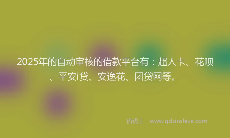 2025年的自动审核的借款平台有：超人卡、花呗、平安i贷、安逸花、团贷网等。