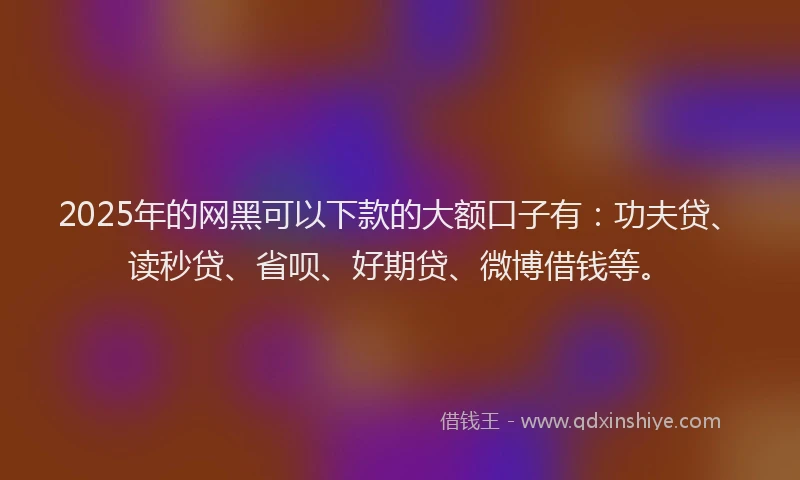 2025年的网黑可以下款的大额口子有：功夫贷、读秒贷、省呗、好期贷、微博借钱等。