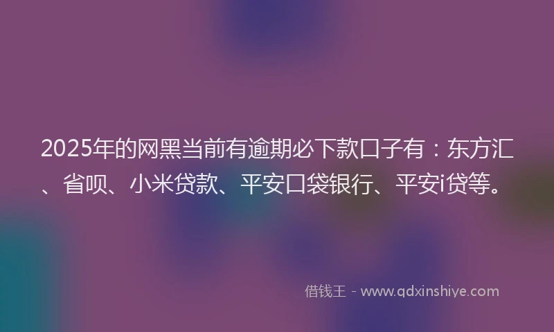 2025年的网黑当前有逾期必下款口子有：东方汇、省呗、小米贷款、平安口袋银行、平安i贷等。