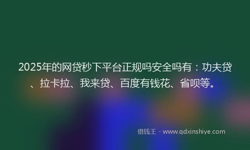 2025年的网贷秒下平台正规吗安全吗有：功夫贷、拉卡拉、我来贷、百度有钱花、省呗等。
