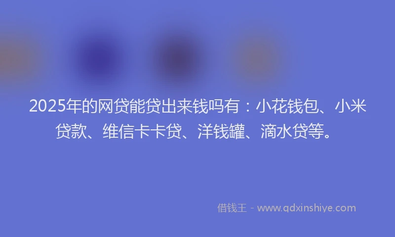 2025年的网贷能贷出来钱吗有：小花钱包、小米贷款、维信卡卡贷、洋钱罐、滴水贷等。