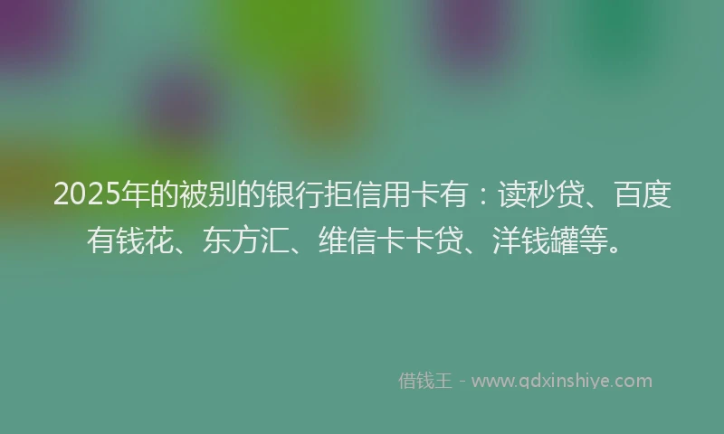 2025年的被别的银行拒信用卡有：读秒贷、百度有钱花、东方汇、维信卡卡贷、洋钱罐等。