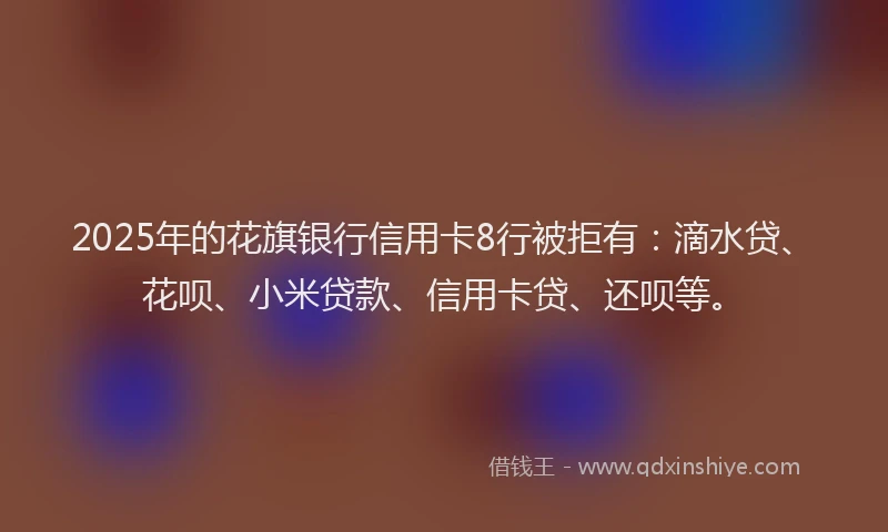 2025年的花旗银行信用卡8行被拒有：滴水贷、花呗、小米贷款、信用卡贷、还呗等。
