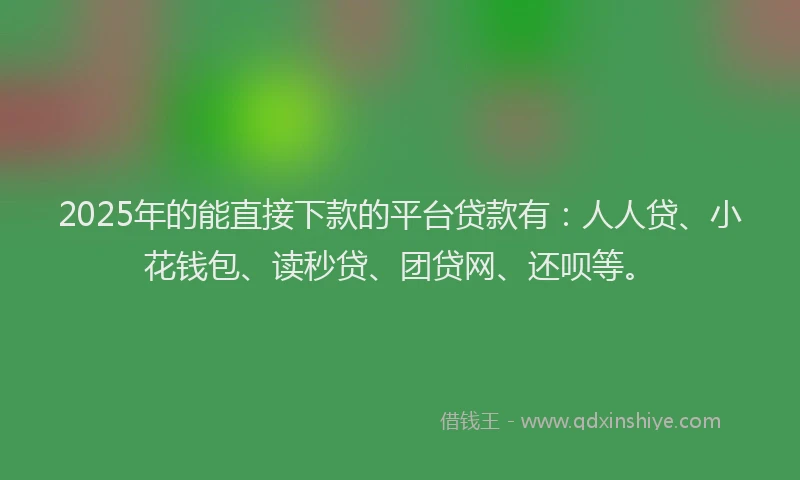 2025年的能直接下款的平台贷款有：人人贷、小花钱包、读秒贷、团贷网、还呗等。