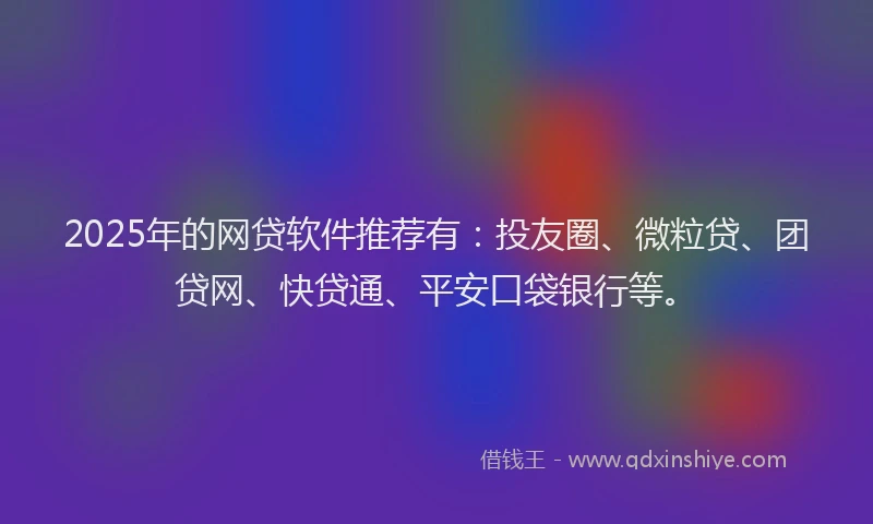 2025年的网贷软件推荐有：投友圈、微粒贷、团贷网、快贷通、平安口袋银行等。
