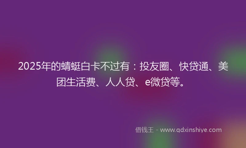 2025年的蜻蜓白卡不过有：投友圈、快贷通、美团生活费、人人贷、e微贷等。