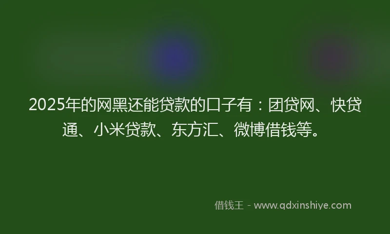 2025年的网黑还能贷款的口子有：团贷网、快贷通、小米贷款、东方汇、微博借钱等。
