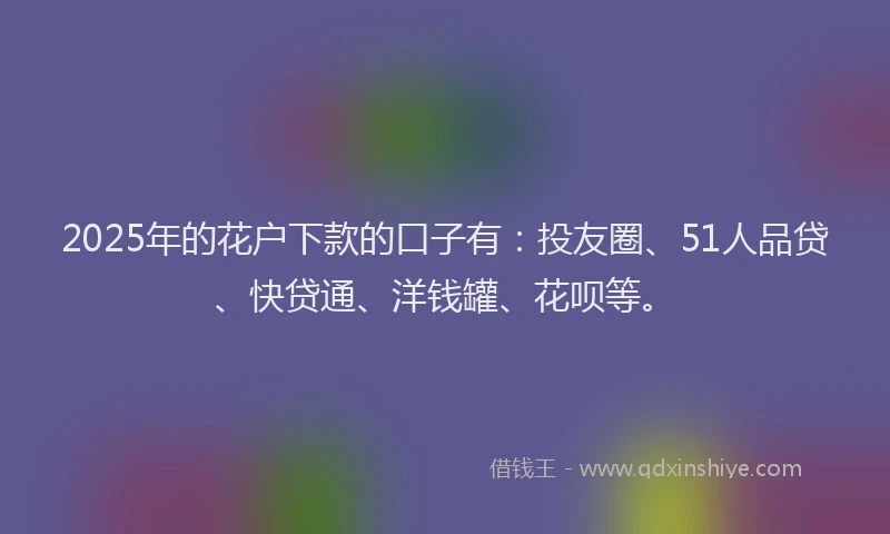 2025年的花户下款的口子有：投友圈、51人品贷、快贷通、洋钱罐、花呗等。