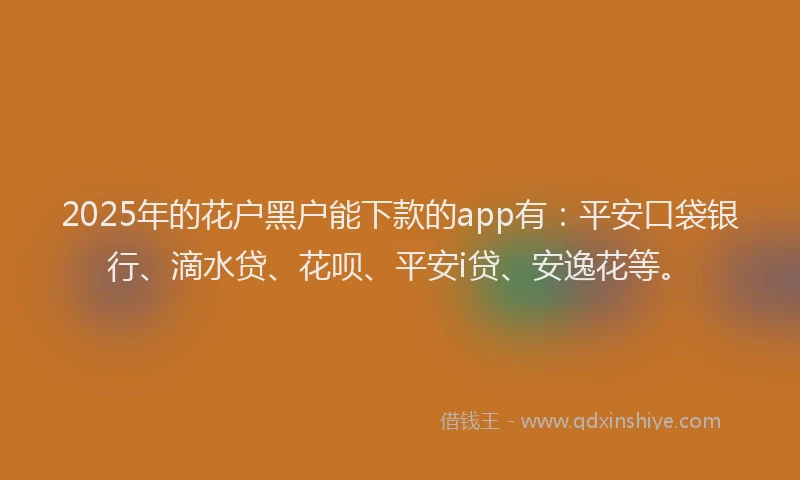 2025年的花户黑户能下款的app有：平安口袋银行、滴水贷、花呗、平安i贷、安逸花等。