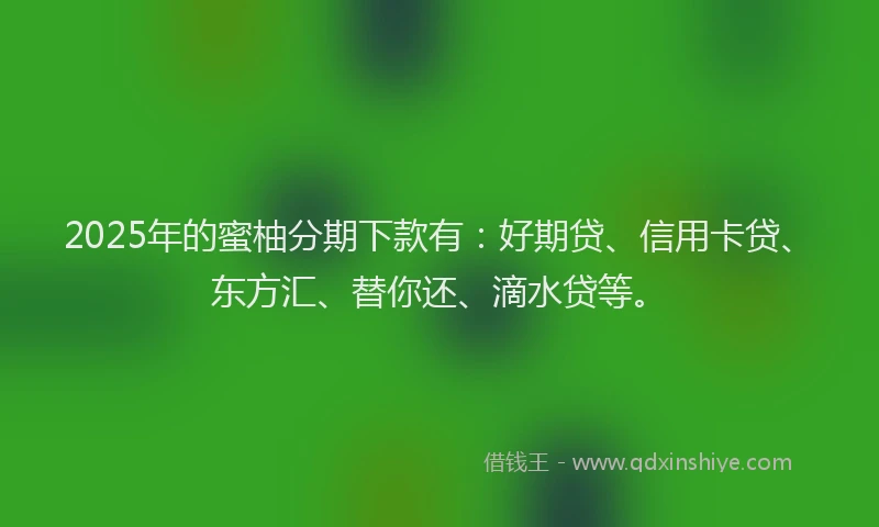 2025年的蜜柚分期下款有：好期贷、信用卡贷、东方汇、替你还、滴水贷等。