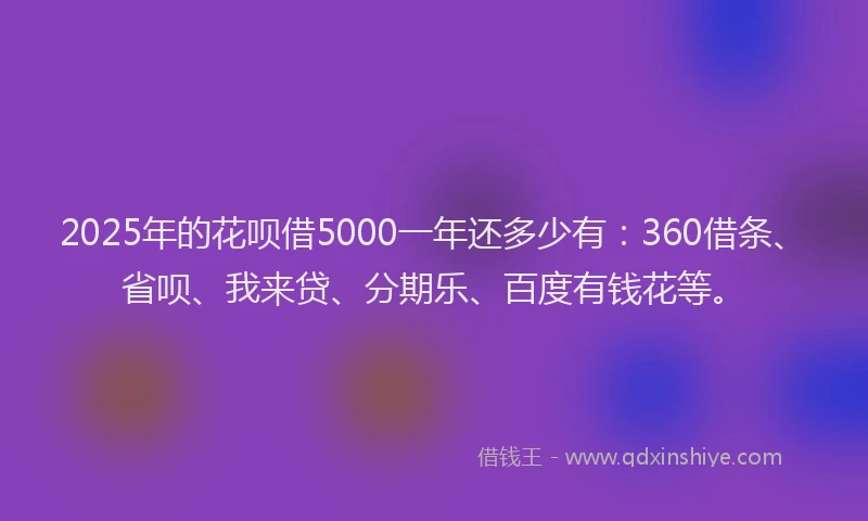 2025年的花呗借5000一年还多少有：360借条、省呗、我来贷、分期乐、百度有钱花等。