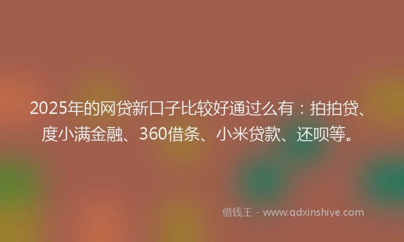 2025年的网贷新口子比较好通过么有：拍拍贷、度小满金融、360借条、小米贷款、还呗等。