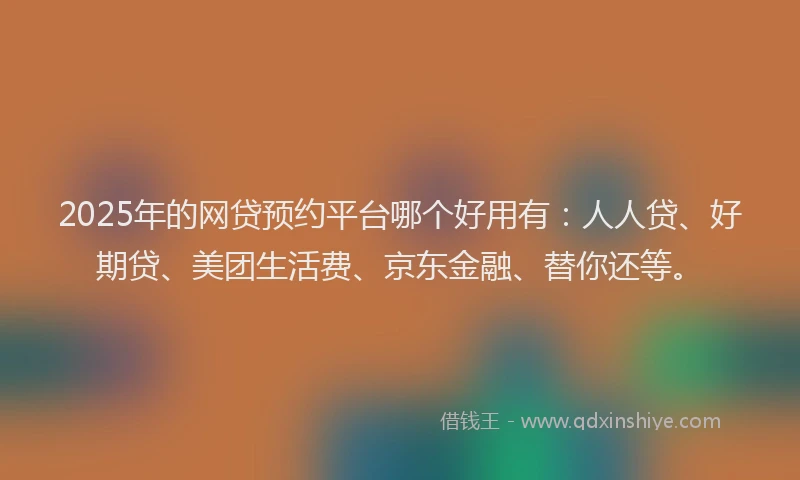 2025年的网贷预约平台哪个好用有：人人贷、好期贷、美团生活费、京东金融、替你还等。