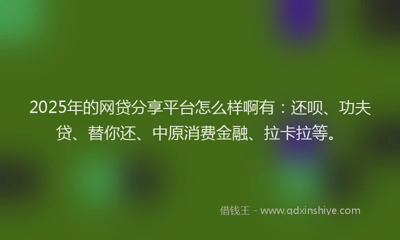 2025年的网贷分享平台怎么样啊有：还呗、功夫贷、替你还、中原消费金融、拉卡拉等。