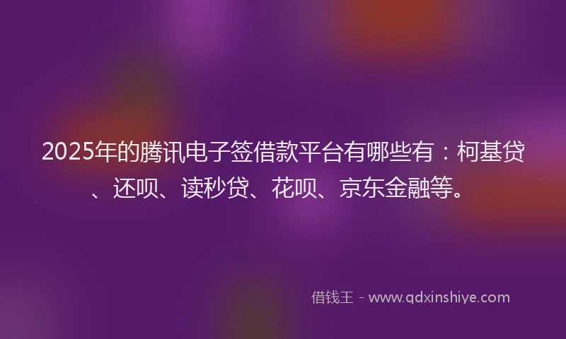 2025年的腾讯电子签借款平台有哪些有：柯基贷、还呗、读秒贷、花呗、京东金融等。