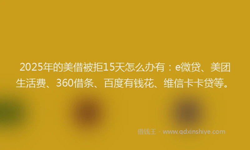 2025年的美借被拒15天怎么办有：e微贷、美团生活费、360借条、百度有钱花、维信卡卡贷等。