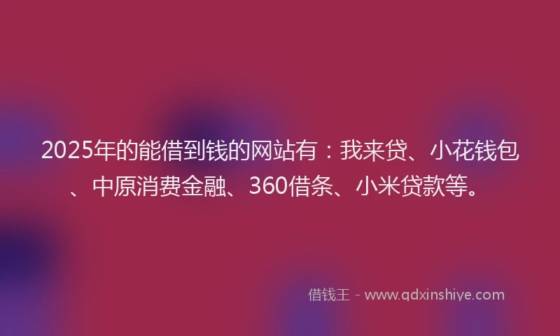 2025年的能借到钱的网站有：我来贷、小花钱包、中原消费金融、360借条、小米贷款等。