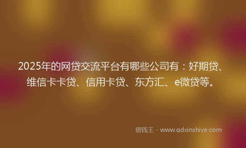 2025年的网贷交流平台有哪些公司有：好期贷、维信卡卡贷、信用卡贷、东方汇、e微贷等。