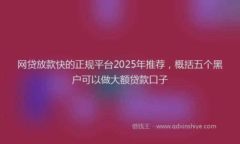 网贷放款快的正规平台2025年推荐，概括五个黑户可以做大额贷款口子