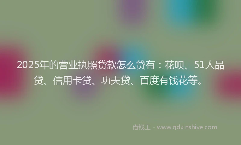 2025年的营业执照贷款怎么贷有：花呗、51人品贷、信用卡贷、功夫贷、百度有钱花等。