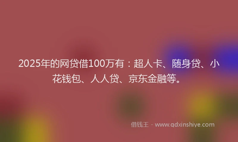 2025年的网贷借100万有：超人卡、随身贷、小花钱包、人人贷、京东金融等。