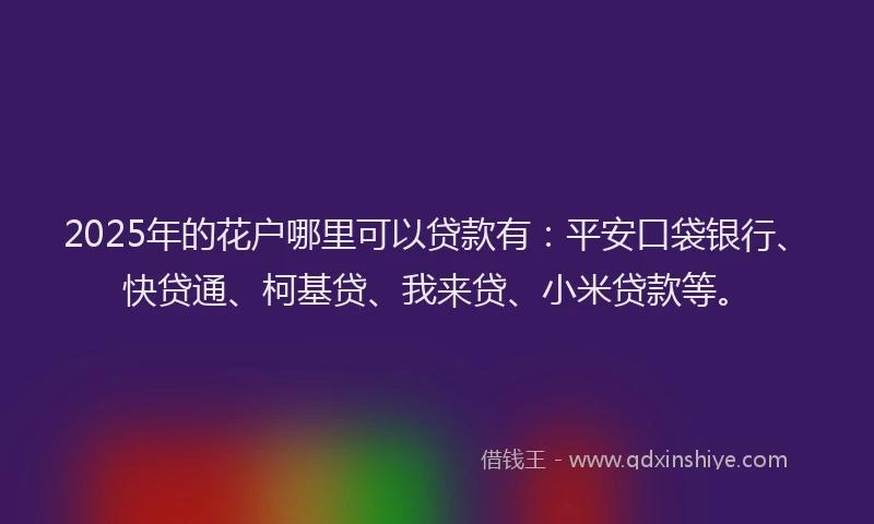 2025年的花户哪里可以贷款有：平安口袋银行、快贷通、柯基贷、我来贷、小米贷款等。