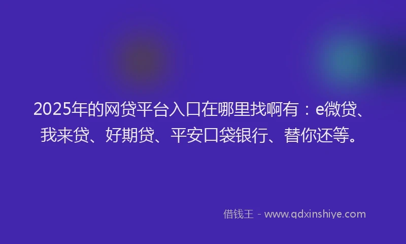 2025年的网贷平台入口在哪里找啊有：e微贷、我来贷、好期贷、平安口袋银行、替你还等。
