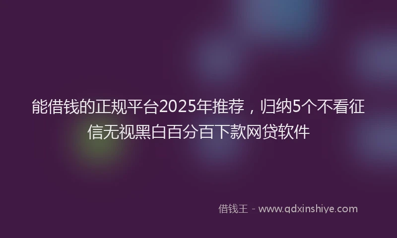 能借钱的正规平台2025年推荐，归纳5个不看征信无视黑白百分百下款网贷软件