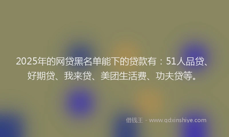 2025年的网贷黑名单能下的贷款有：51人品贷、好期贷、我来贷、美团生活费、功夫贷等。